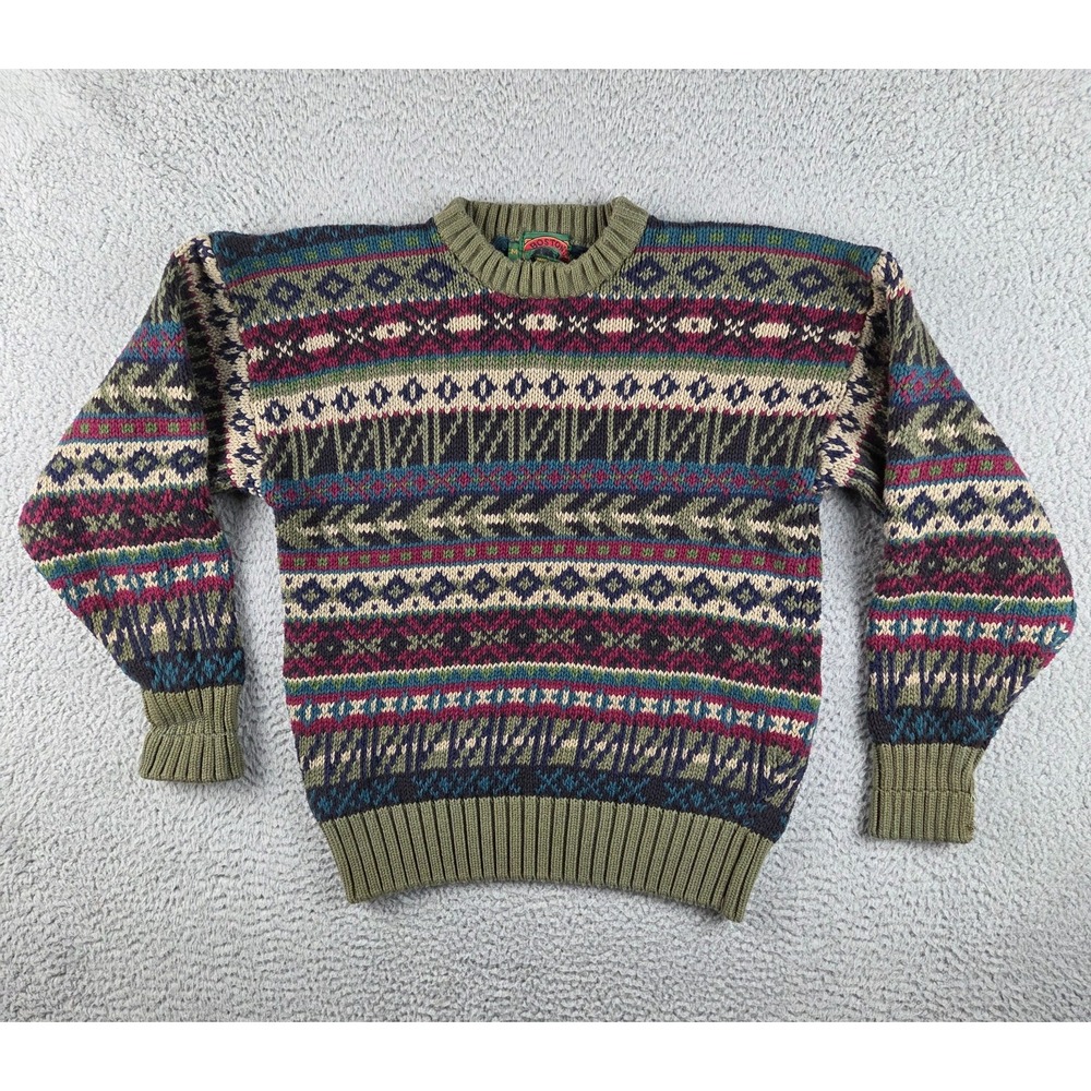Vintage Boston‎ Traders Sweater Mens M Abstract Aztec Fair Isle Chunky Cotton